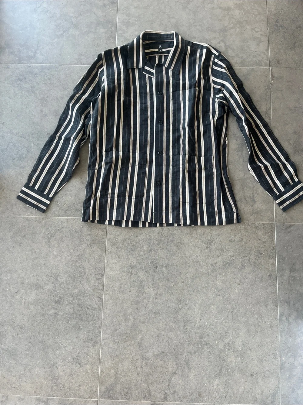 Banana Republic Black Linen and Cotton Shirt with Cream Stripes
